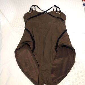 Spanx Olive Green One-Piece Swimsuit with Black Straps